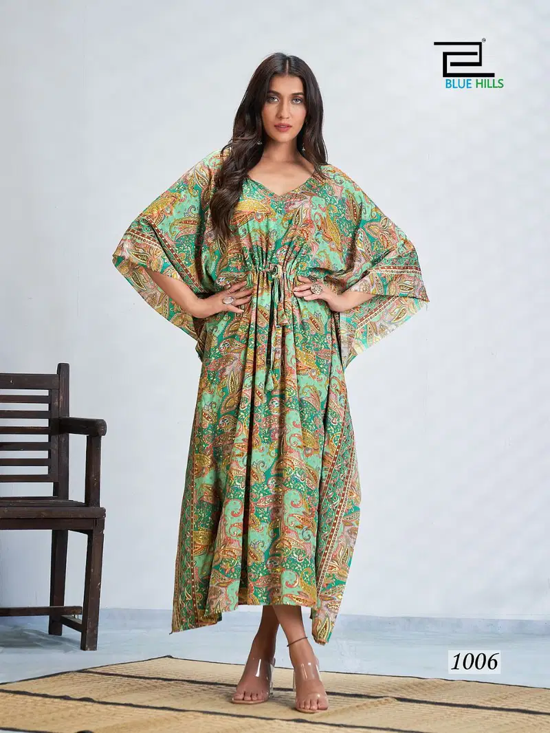 Blue Hills Fire Walk New Designer fancy Wear Crape Kaftan Kurti Collection